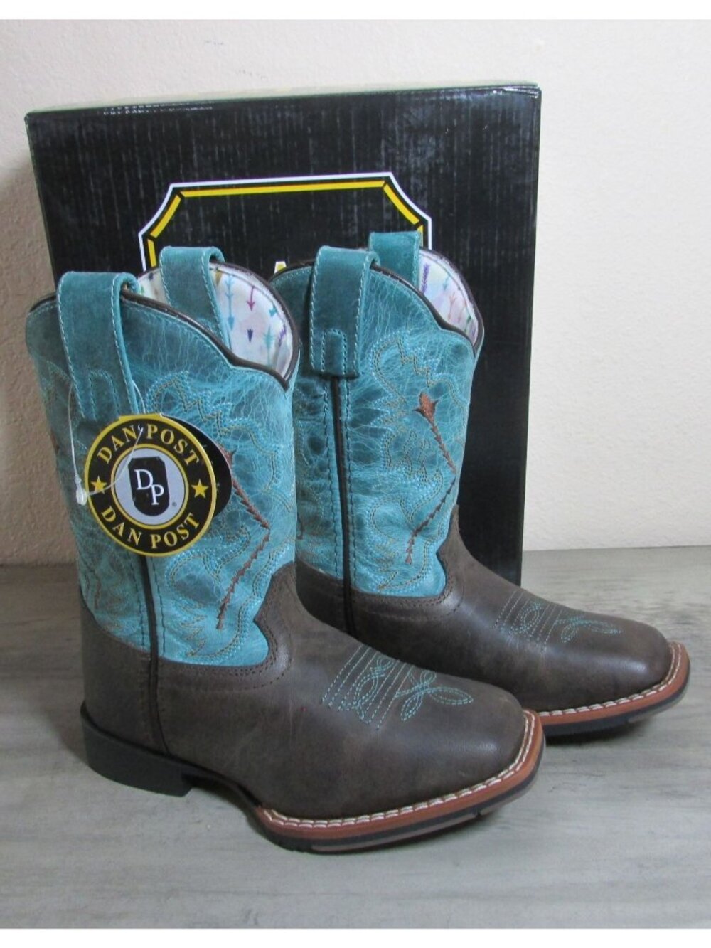 Dan Post Toddler Wide Square Toe Salina Western Boots Chocolate/Turquoise